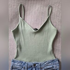 Lulus Sage Green Ribbed Bodysuit Cami | Size XL | Soft Stretch Fitted Tank